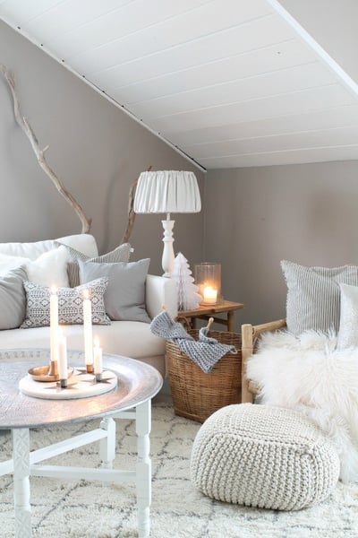 Cosy Christmas corner with tree branch