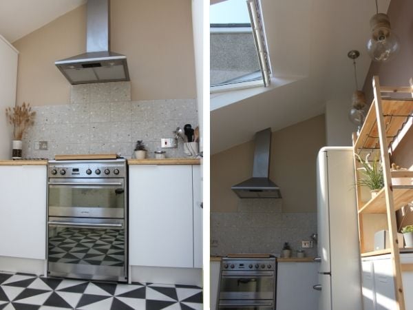 kitchen interior with roof window