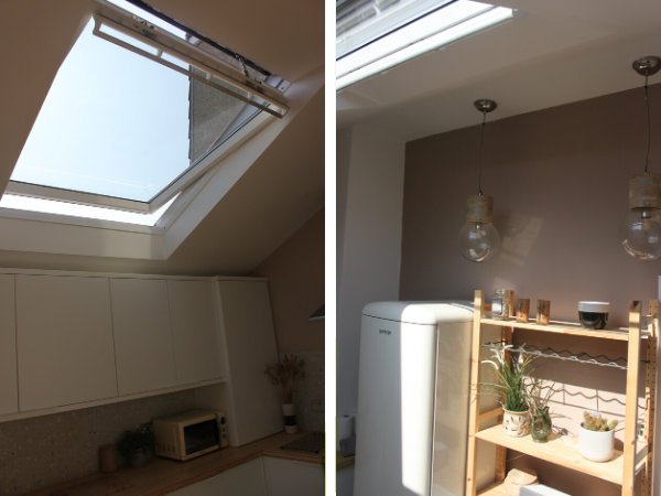 roof window adds light to small kitchen