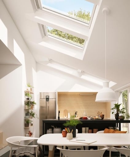 Green plants tie in with the greenery from the roof window