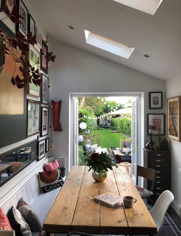 Roof windows let in the light to Theresa's dining room