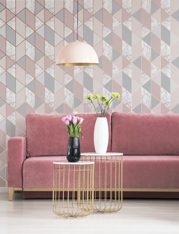 Marble Geometric Wallpaper, Pink and Grey from Cult Furniture