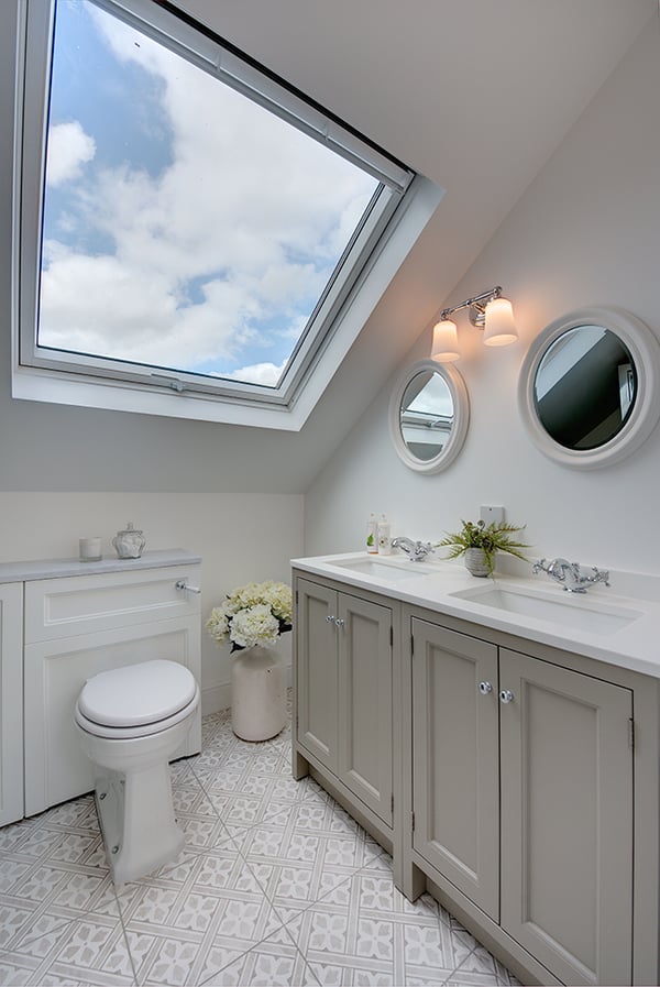 Cara Mill's loft bathroom featuring VELUX windows