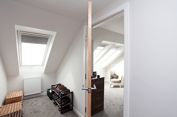 Walk-in wardrobe in a loft conversion